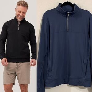 PACT Men's Sweatshirt Medium Quarter Zip  Heavyweight Blue Organic Cotton Preppy